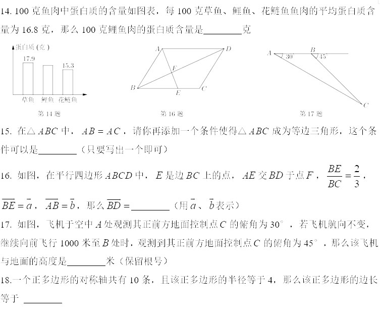 2019初三金山區二模數學卷解析